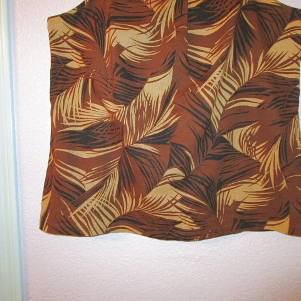 Coconut Moon Exotic Palms Sleeveless Top Size L Tunic Linen Cotton Brown NEW